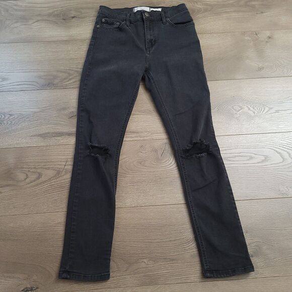 Free People Jeans Women 27 Black Distressed Skinny Hi Rise Bikercore We The Free - Picture 3 of 10